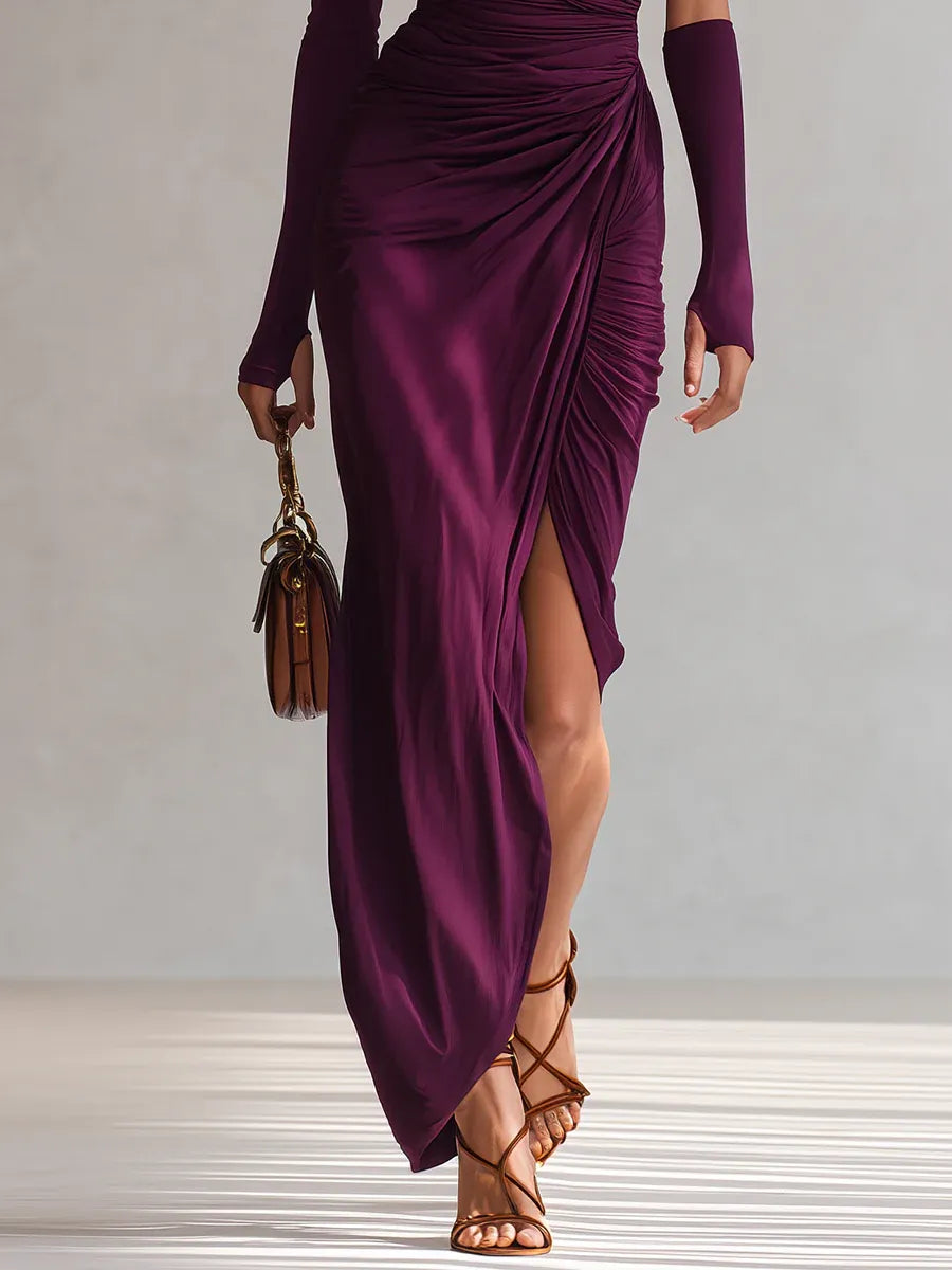 Renata™ - Elegante vestido maxi violeta sexy de un solo hombro