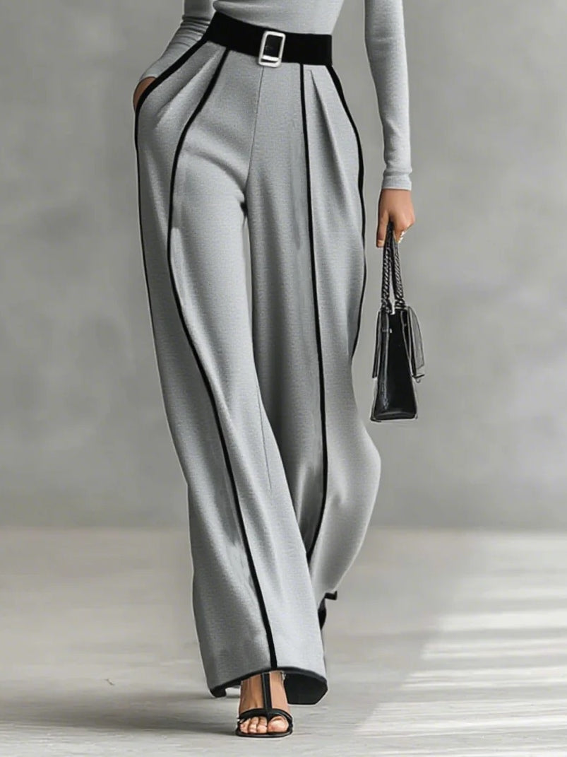 Masi™ - Conjunto de tops de cuello alto con mangas largas y pantalones de pierna ancha con cinturón