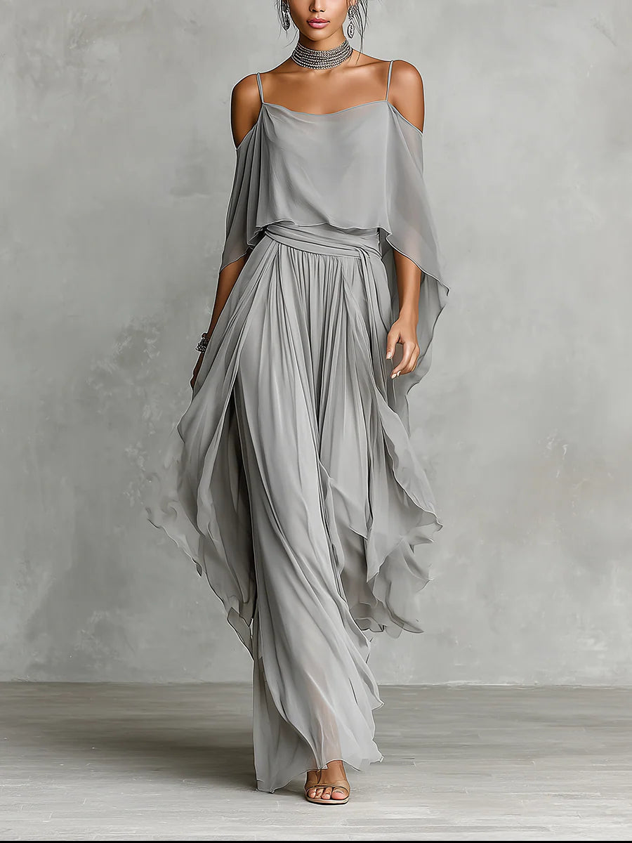 Set in Chiffon Grigio: Canotta e Pantaloni