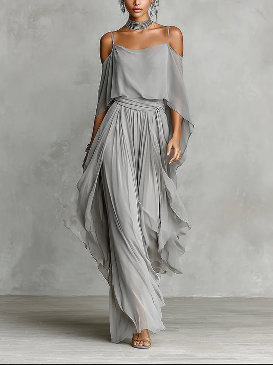 Set in Chiffon Grigio: Canotta e Pantaloni