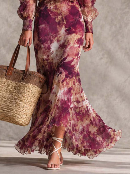 Abito Maxi in Chiffon Rosa con Spalle Scoperte