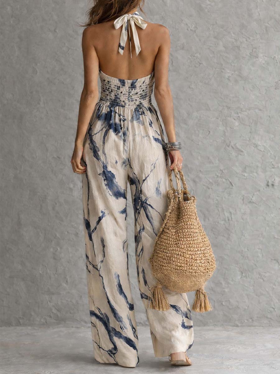 Jumpsuit a Scollo Halter con Stampa Inchiostro