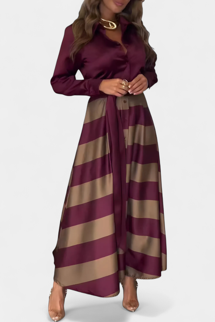 Zoe - Vestido Camisero Largo a Rayas con Cinturón