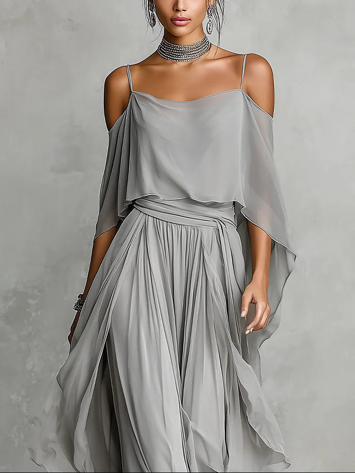 Set in Chiffon Grigio: Canotta e Pantaloni