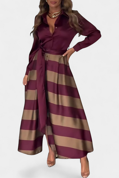 Zoe - Vestido Camisero Largo a Rayas con Cinturón