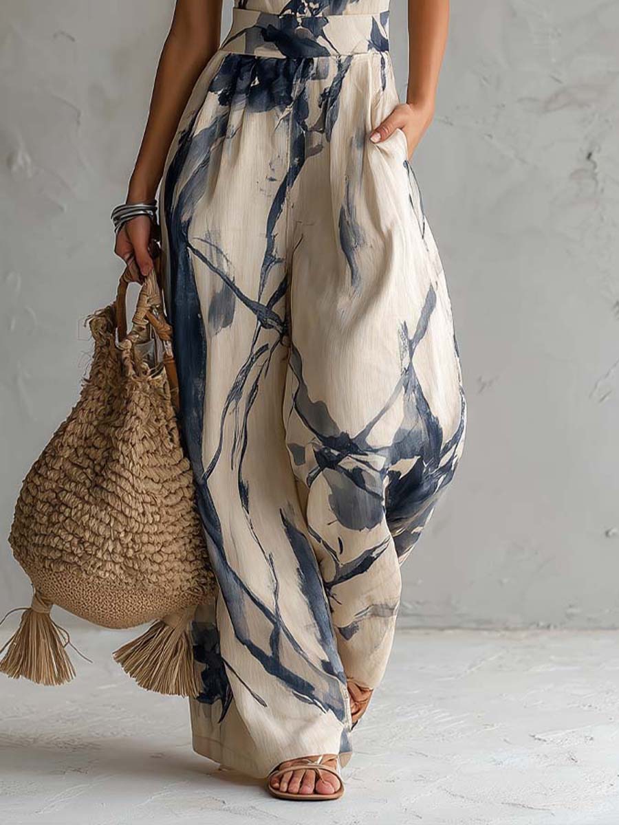 Jumpsuit a Scollo Halter con Stampa Inchiostro
