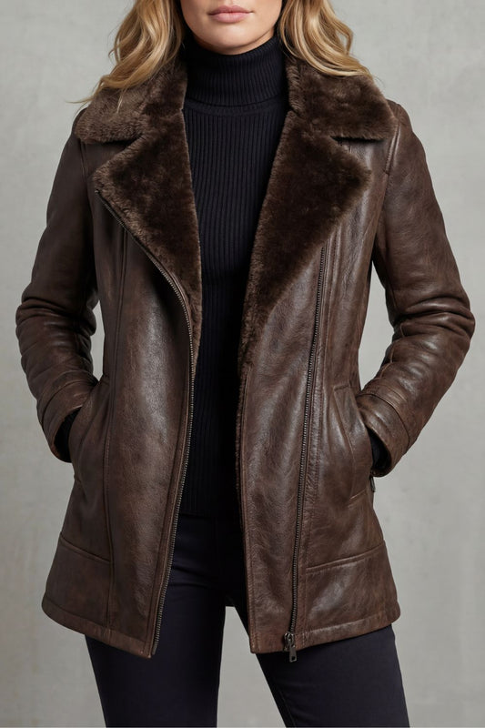 Michelle – Chaqueta de cuero forro borrego