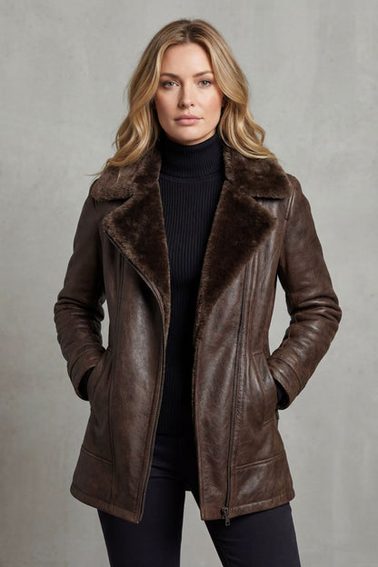 Michelle – Chaqueta de cuero forro borrego