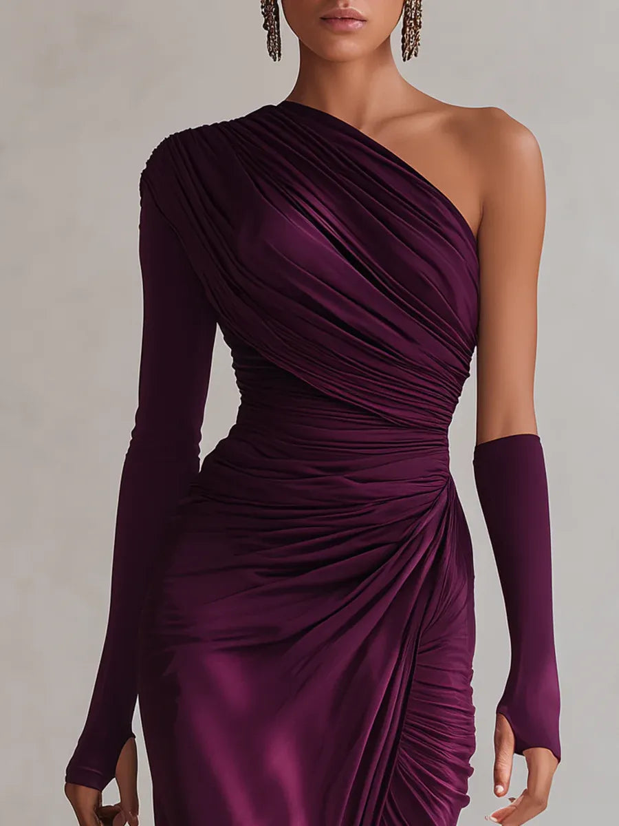 Renata™ - Elegante vestido maxi violeta sexy de un solo hombro
