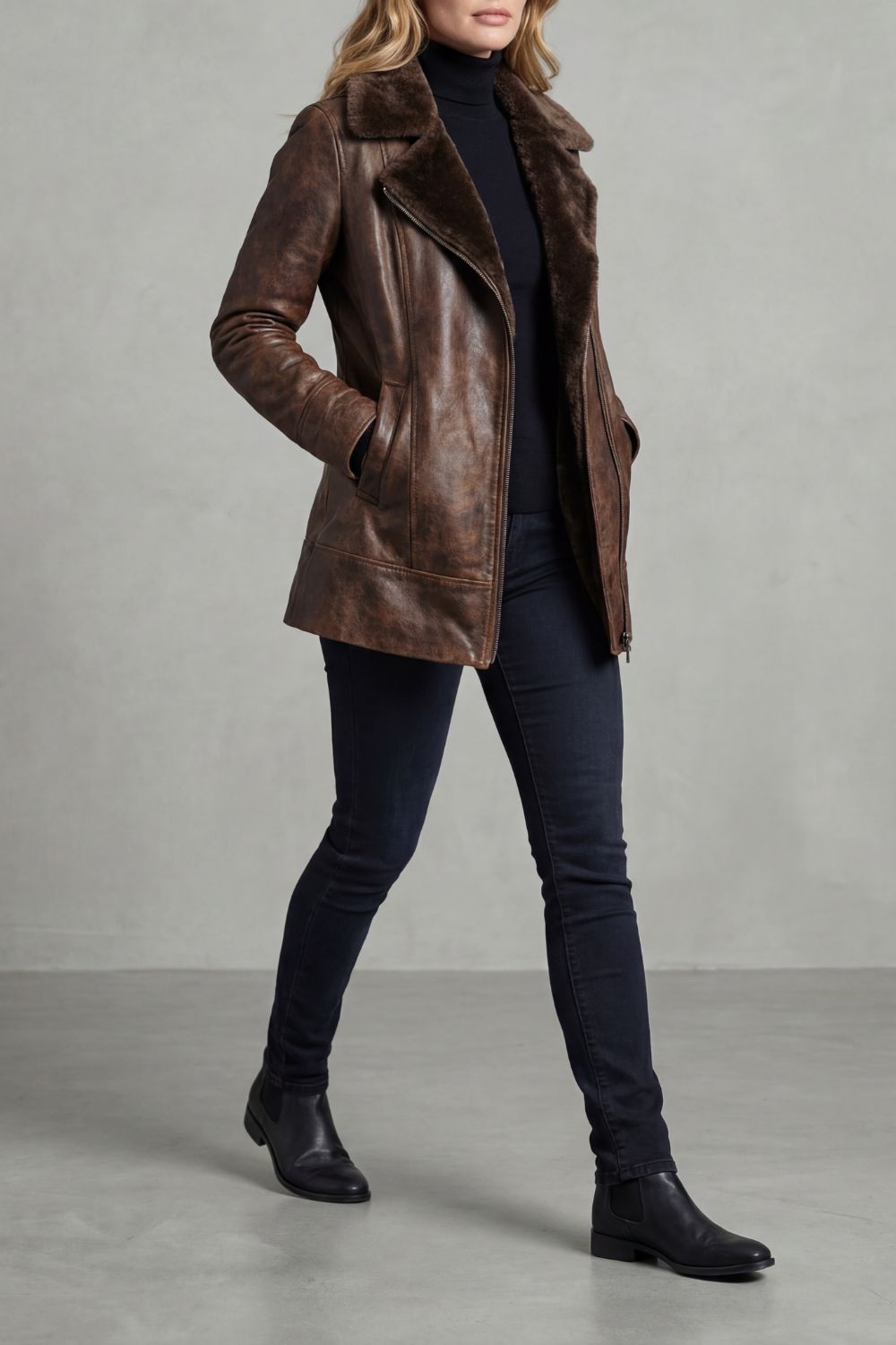 Michelle – Chaqueta de cuero forro borrego