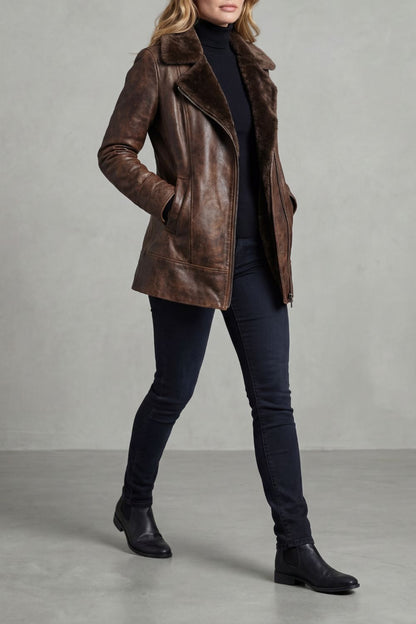 Michelle – Chaqueta de cuero forro borrego