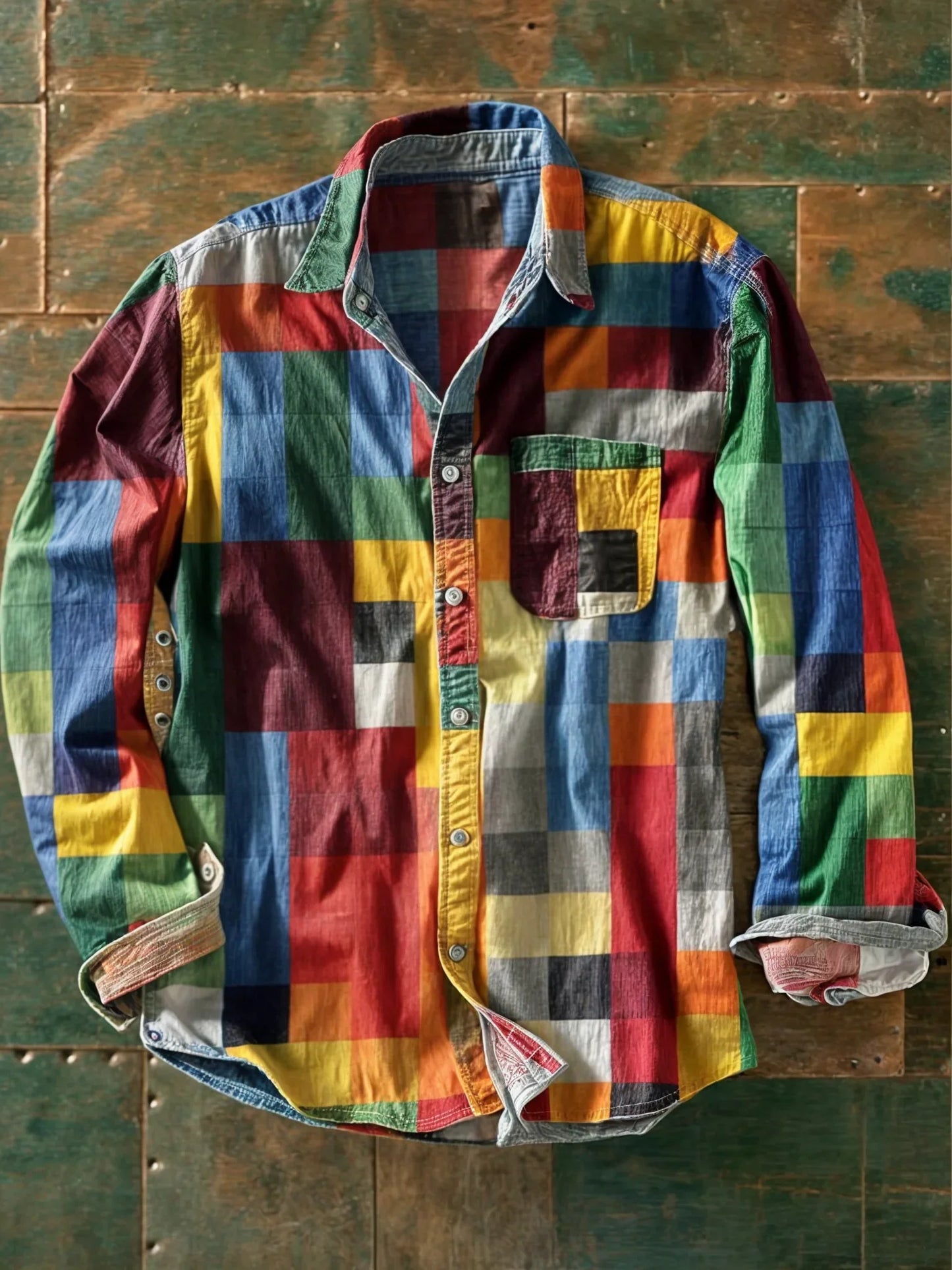 Carlo | Camisa patchwork de manga larga multicolor