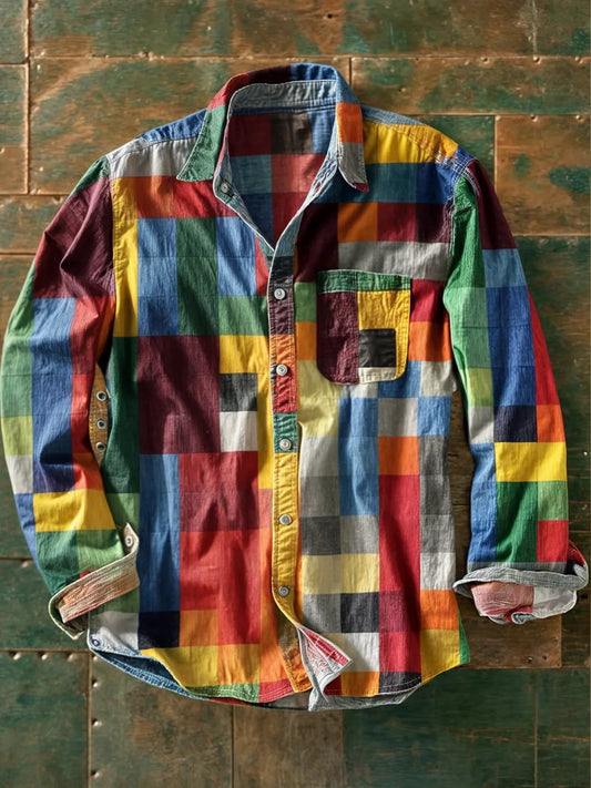 Carlo | Camisa patchwork de manga larga multicolor