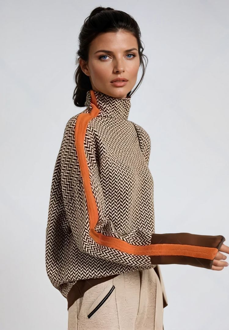 Liora - Jersey de cuello alto con rayas en contraste