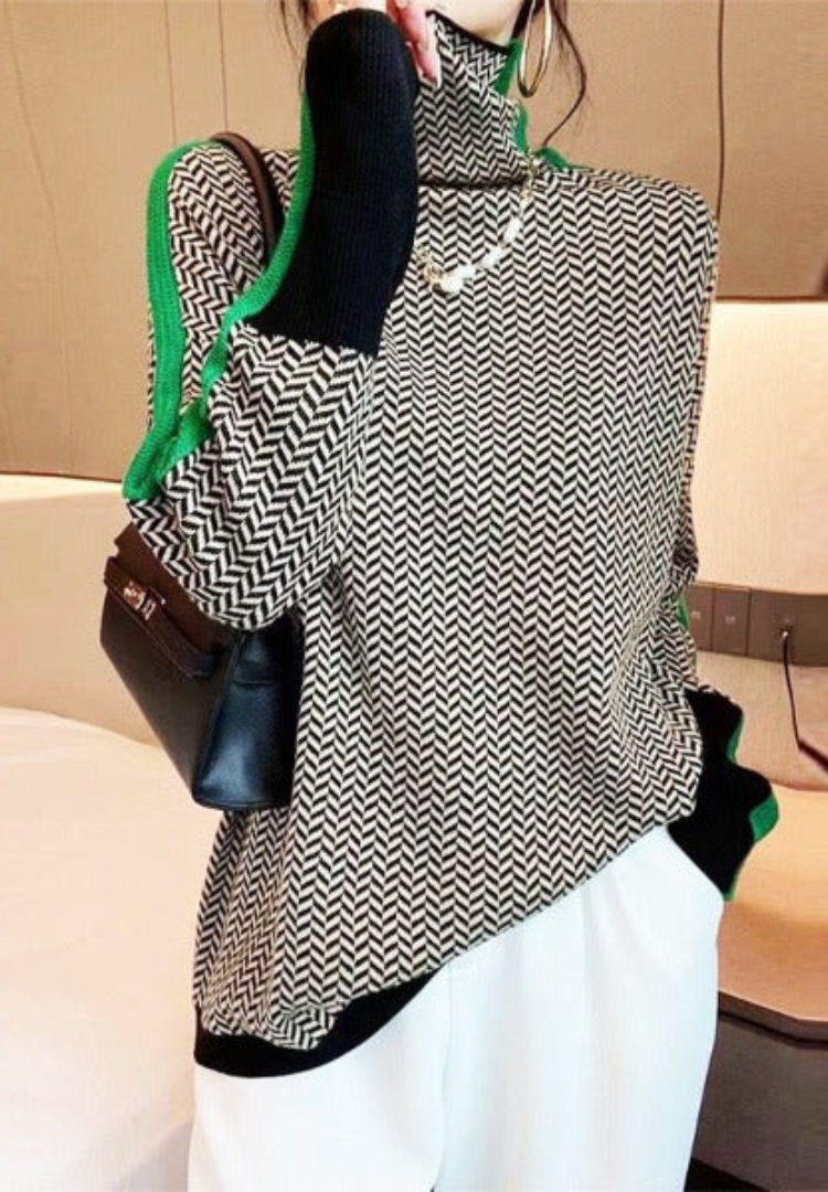 Liora - Jersey de cuello alto con rayas en contraste