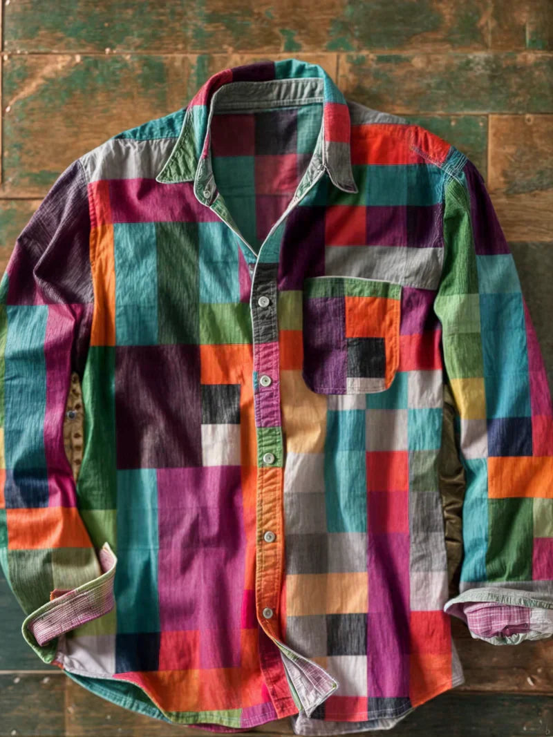 Carlo | Camisa patchwork de manga larga multicolor
