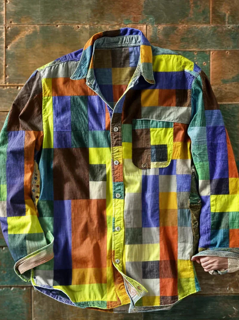 Carlo | Camisa patchwork de manga larga multicolor