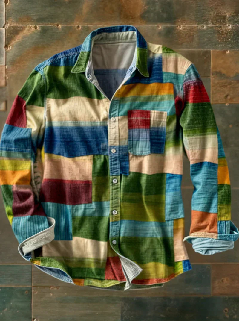 Carlo | Camisa patchwork de manga larga multicolor