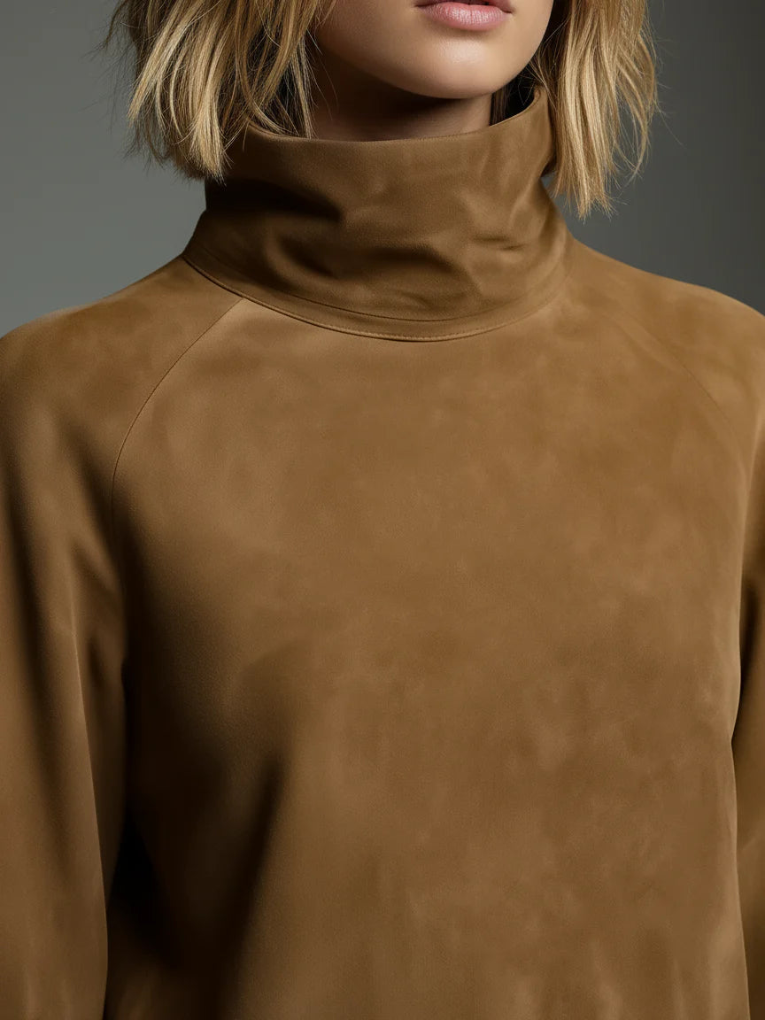 Emilia - Minivestido holgado de ante con cuello alto