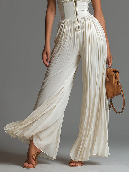 Tuta in Chiffon Bianca Senza Maniche con Zip