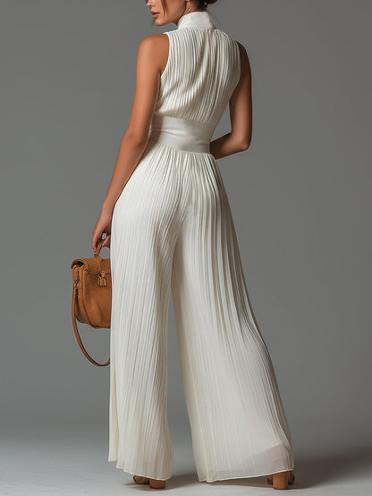 Tuta in Chiffon Bianca Senza Maniche con Zip