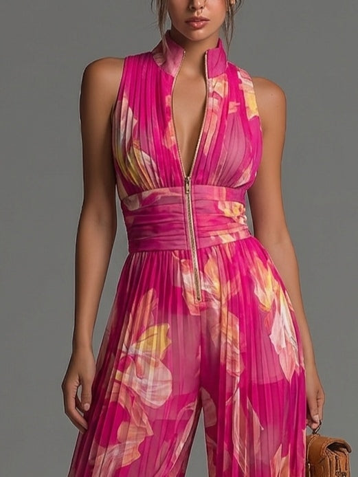 Tuta Senza Maniche in Chiffon Plissettata con Zip