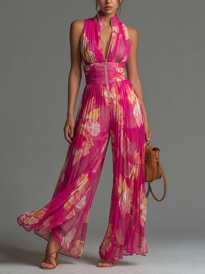 Tuta Senza Maniche in Chiffon Plissettata con Zip