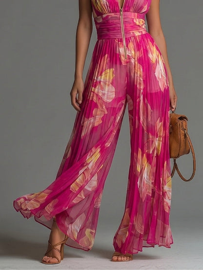 Tuta Senza Maniche in Chiffon Plissettata con Zip
