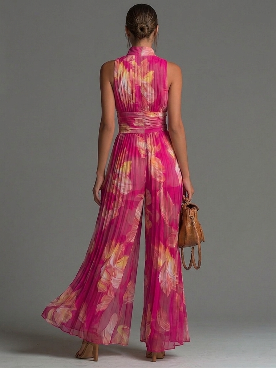 Tuta Senza Maniche in Chiffon Plissettata con Zip