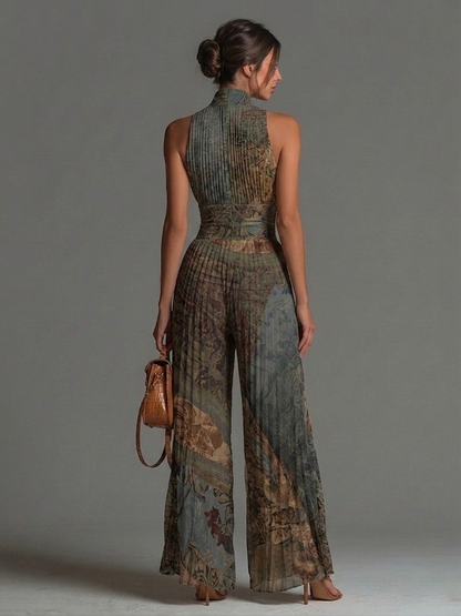 Tuta Senza Maniche in Chiffon con Stampa Etnica Bohemien