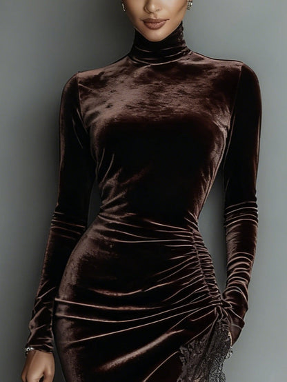 Amara - Vestido Maxi Ajustado en Terciopelo Chocolate