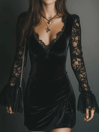 Isabella | Vestido mini de terciopelo y encaje