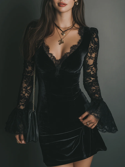 Isabella | Vestido mini de terciopelo y encaje