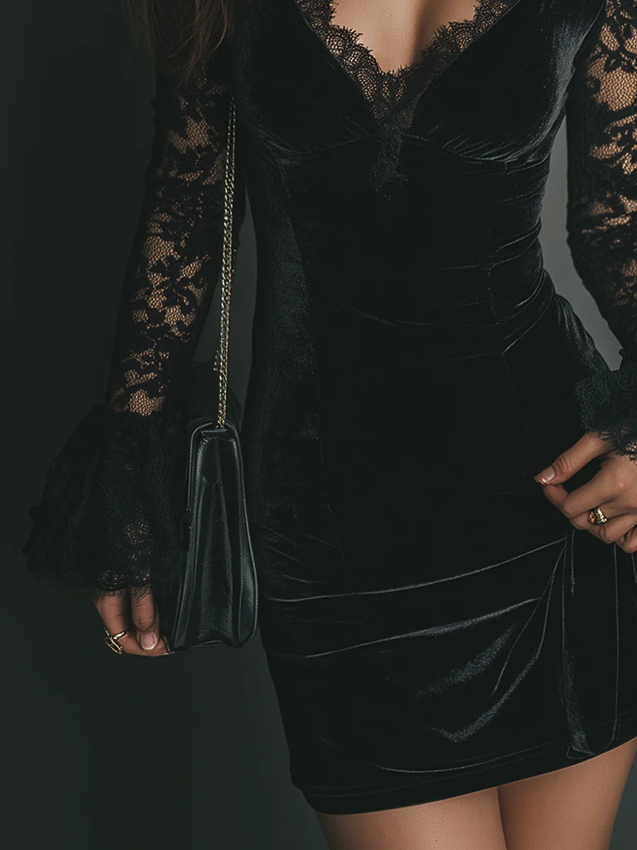 Isabella | Vestido mini de terciopelo y encaje