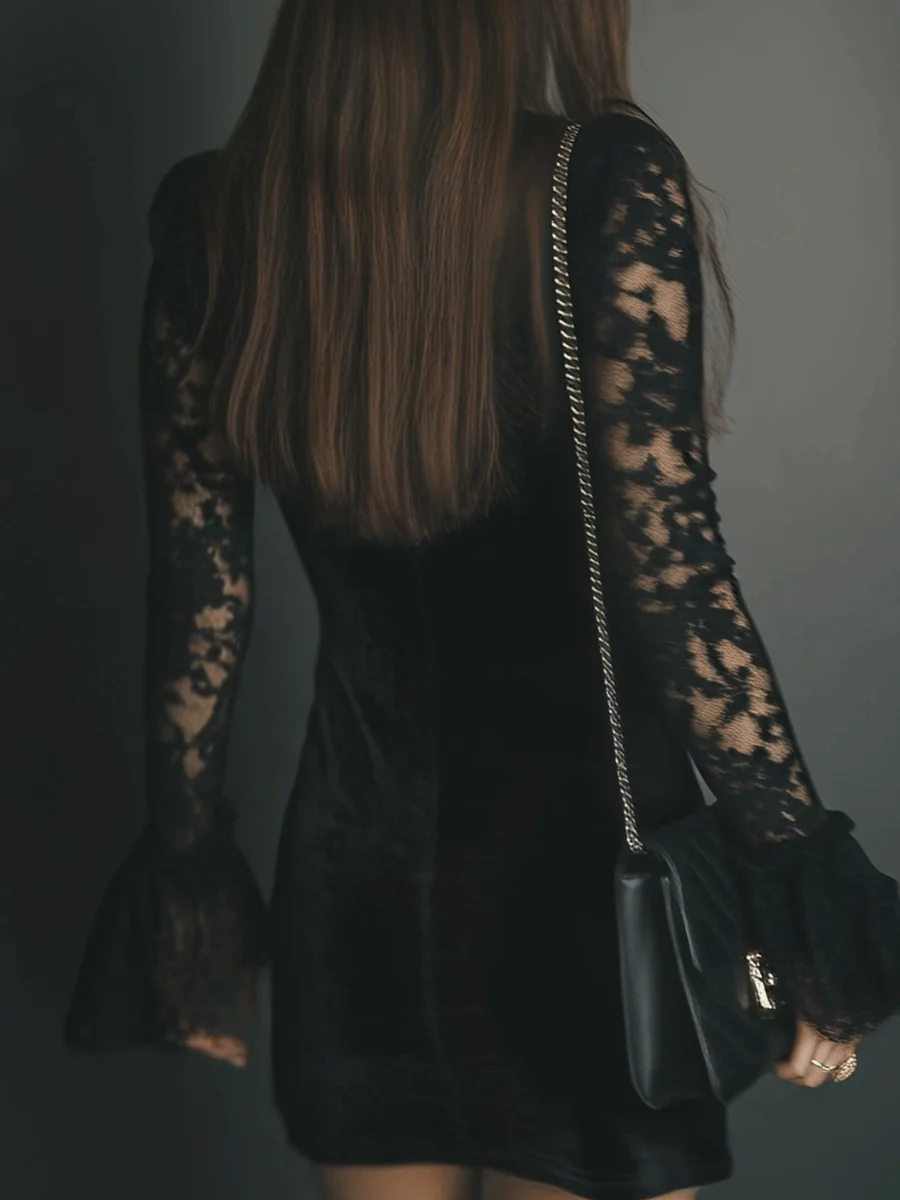 Isabella | Vestido mini de terciopelo y encaje
