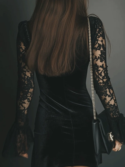 Isabella | Vestido mini de terciopelo y encaje