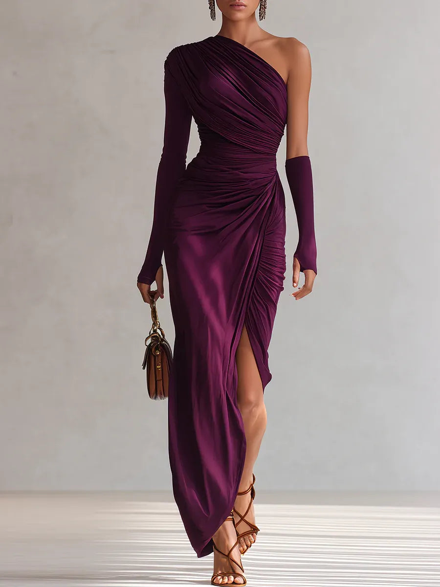 Renata™ - Elegante vestido maxi violeta sexy de un solo hombro