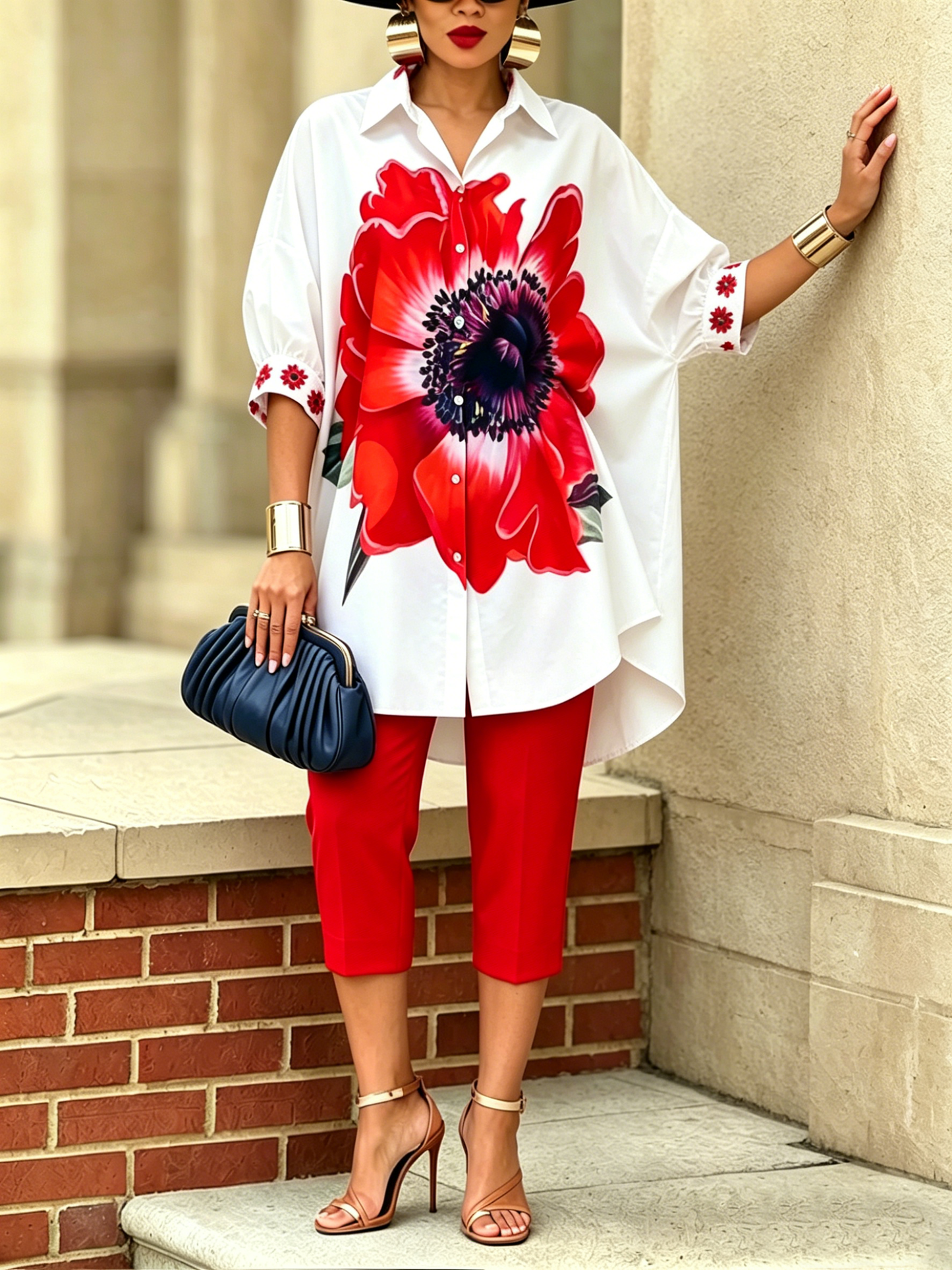 Camille - Conjunto de camisa y pantalón elegante estilo floral
